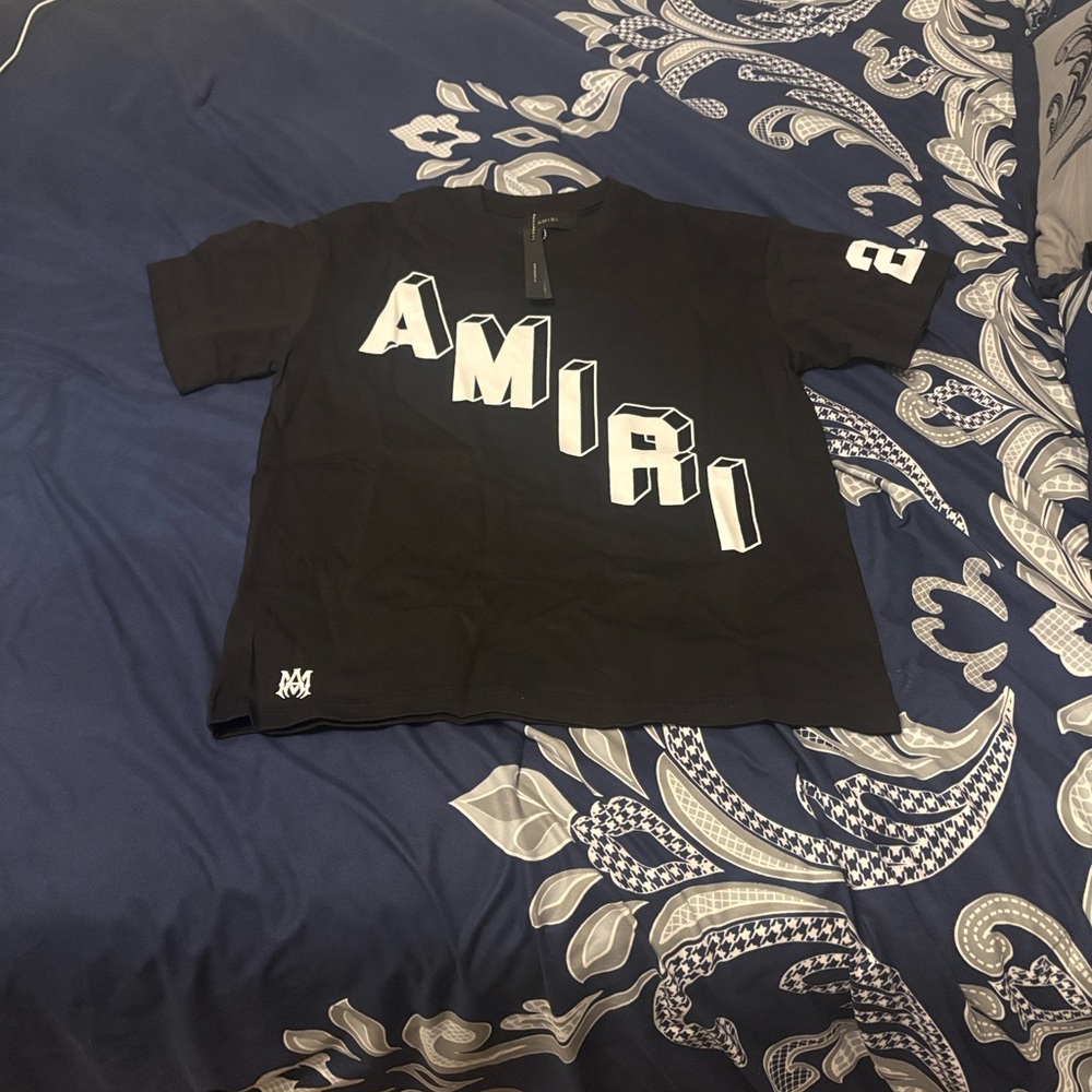 AMIRI Black Short-Sleeve Graphic Tee with White 3D Lettering